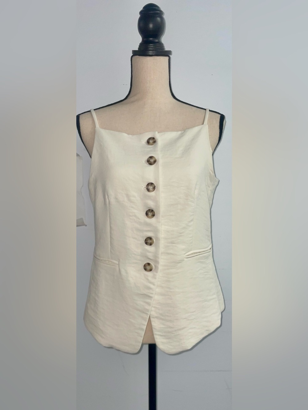 Christian Lacroix Cream Button-Front Spaghetti Strap Vest